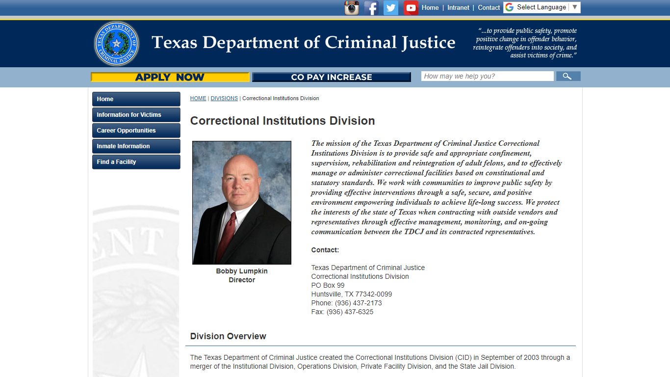 Correctional Institutions Division - Texas Department of Criminal Justice